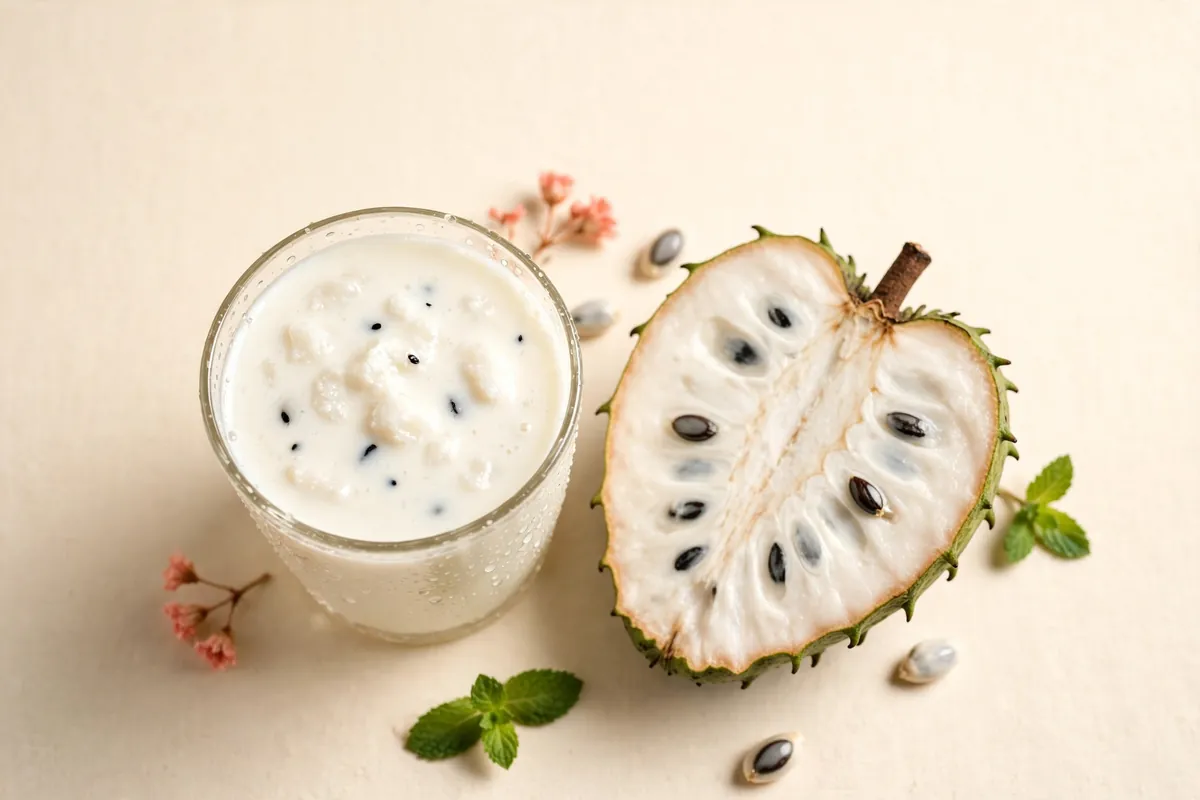 Glass of creamy white soursop juice
