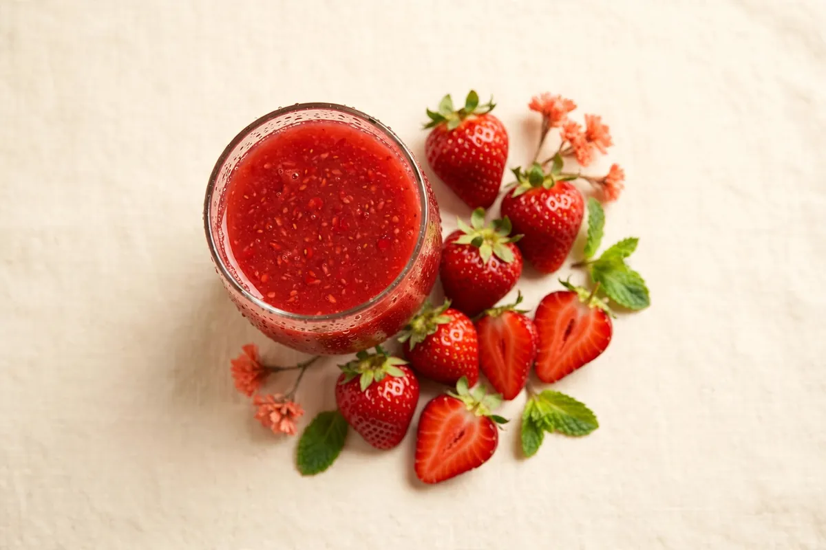 Glass of red strawberry juice